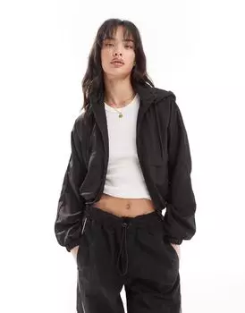 Pull&Bear — Черная объемная куртка с капюшоном из нейлона