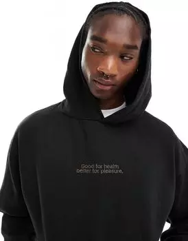 Pull&Bear — Черная толстовка с капюшоном и спортивной вышивкой