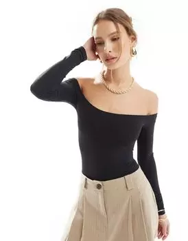 Pull&Bear – черное боди из полиамида с длинными рукавами и вырезом с открытыми плечами