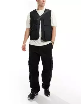 Pull&Bear — черные брюки-карго с широким низом и множеством карманов