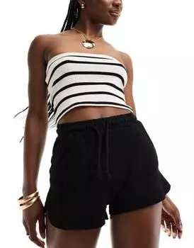 Pull&Bear — черные шорты для бега с кулиской на талии