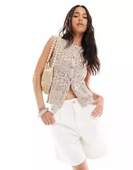 Pull&Bear длинные джинсовые шорты с необработанным краем белого цвета