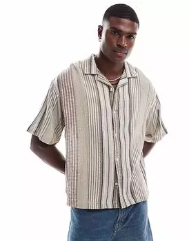 Pull&Bear - Фактурная ретро-рубашка в коричневую полоску