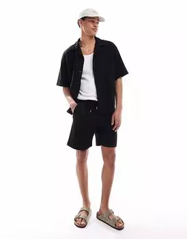 Pull&Bear, фактурные шорты черного цвета в полоску