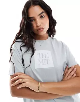 Pull&Bear – футболка в цвете Blassblau с графикой «The Met»