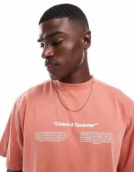 Pull&Bear - футболка выцветшего красного цвета с графическим принтом «Цвета и текстуры»