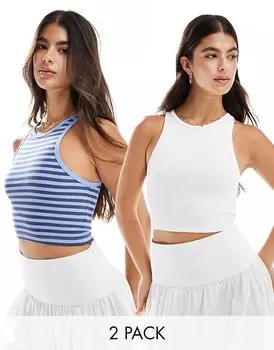 Pull&Bear — Комплект из 2 пар полосатых футболок разных цветов боксерского кроя