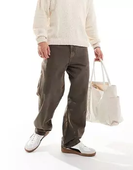 Pull&Bear – коричневые плотничные джинсы с прямыми штанинами и эффектом потертости