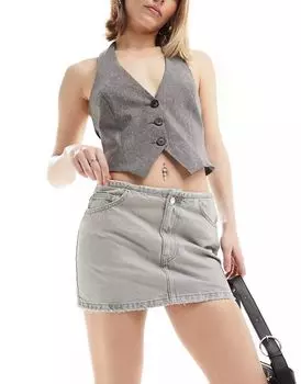 Pull&Bear – короткая джинсовая юбка голубого цвета с асимметричным кроем