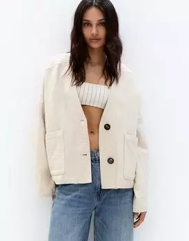 Pull&Bear - Куртка-кимоно цвета экрю с имитацией льна