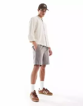 Pull&Bear льняная фактурная рубашка с длинными рукавами бежевого цвета