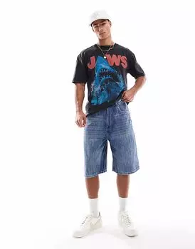 Pull&Bear мешковатые джинсовые шорты с эффектом потертости темно-синего цвета