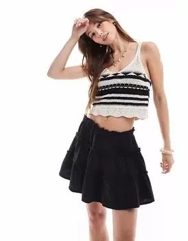 Pull&Bear - многоярусная мини-юбка черного цвета