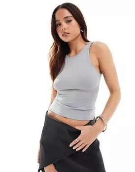 Pull&Bear — облегающая майка из полиамида бледно-серого цвета с воротником-борцовкой