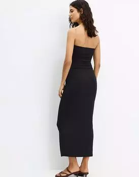 Pull&Bear - Платье миди без бретелек черного цвета из полиамида