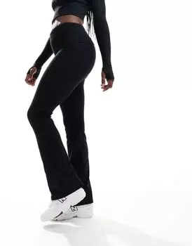 Pull&Bear — расклешенные брюки из джерси черного цвета с манжетами