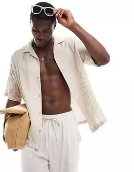 Pull&Bear – Рубашка цвета рустик цвета экрю с вышитым узором