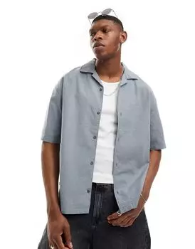 Pull&Bear — Рубашка из жатого хлопка в полоску бледно-синего цвета