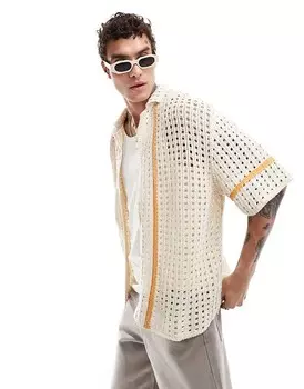 Pull&Bear – Рубашка в полоску цвета экрю, связанная крючком