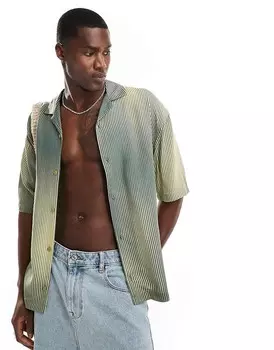 Pull&Bear – Рубашка в полоску в стиле ретро зеленого градиента