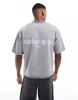 Pull&Bear – Серая футболка свободного кроя с графическим принтом