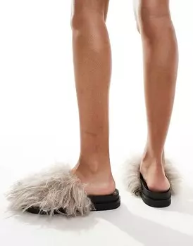 Pull&Bear – Серые пушистые слипоны