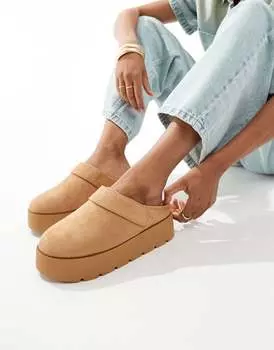 Pull&Bear – шлепанцы на платформе коричневого цвета