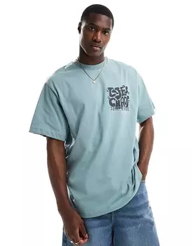 Pull&Bear – Синяя футболка с волнистым принтом