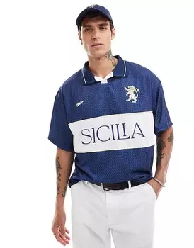 Pull&Bear – спортивная футболка в стиле ретро в цвете Marineblau с принтом «Sicilia»