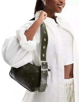 Pull&Bear – сумка через плечо цвета хаки со складками