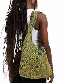 Pull&Bear - Сумка на плечо оливково-зеленого цвета, связанная крючком