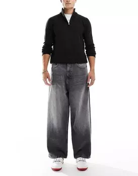 Pull&Bear – темно-серые очень широкие джинсы с эффектом потертости