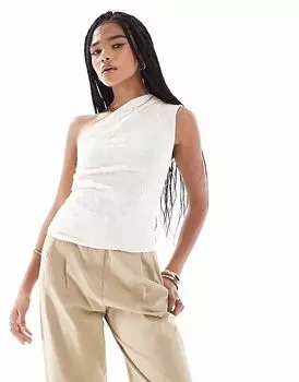 Pull&Bear текстурированный топ на одно плечо с асимметричным подолом цвета экрю