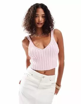 Pull&Bear вязаный крючком укороченный топ розового цвета