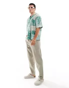 Pull&Bear – Зеленая рубашка в стиле пэчворк с узором