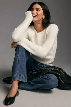 Пуловер By Anthropologie Eyelash, светло-серый