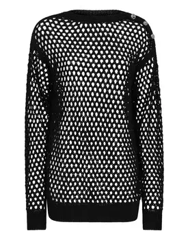 Пуловер Cashmere 5 с круглым вырезом LS Ажурная сетка Кристалл Philipp Plein, черный