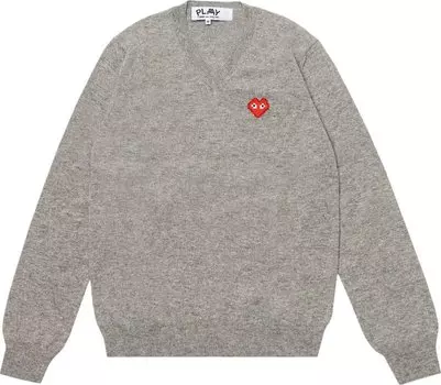 Пуловер Comme des Garons PLAY Heart V Neck Pullover 'Light Grey', серый