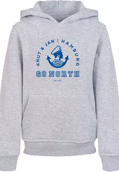 Пуловер F4NT4STIC Hoodie Go North Knut & Jan Hamburg Logo, цвет grau meliert