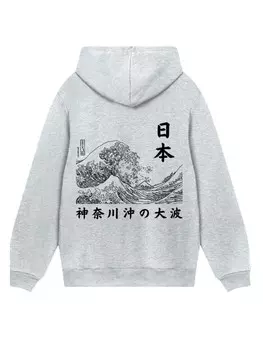 Пуловер F4NT4STIC Hoodie Kanagawa Welle Golden Gai, пятнистый серый