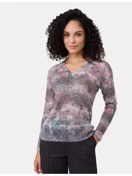 Пуловер Gerry Weber Langarm Rundhals, цвет black/green/beige snakeprint