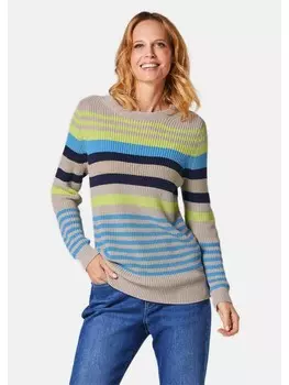 Пуловер GOLDNER, цвет kiesel/limettengelb/pazifikblau/geringelt