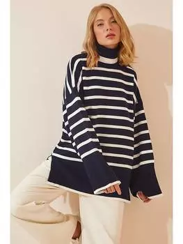 Пуловер Happiness Istanbul, цвет dunkelblau/wei