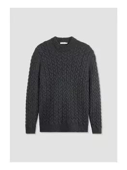 Пуловер Hessnatur Zopfmuster aus reiner Merinowolle, антрацит