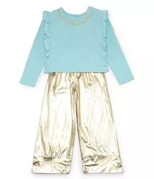 Пуловер и бархатные брюки Peek для маленьких/больших девочек 2T-12, синий