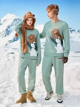 Пуловер и спортивные штаны Shein с мультяшным рисунком, мятно-зеленый
