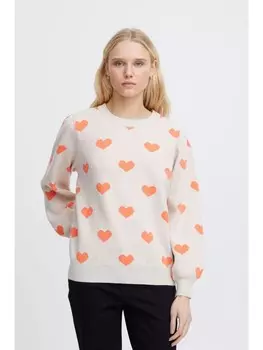 Пуловер ICHI Strickpullover IHBRIELLE LS2 20120440 Femininer Strickpullover mit Herzchen-Print, бежевый