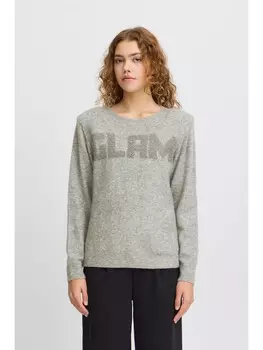 Пуловер ICHI Strickpullover IHMACON LS8 20122189 moderner Strickpullover mit Schriftzug, серый