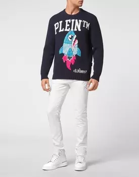 Пуловер из мериносовой шерсти с круглым вырезом LS Philipp Plein, цвет Dark Blue