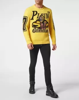 Пуловер из овечьей шерсти с круглым вырезом LS Basketball Philipp Plein, желтый